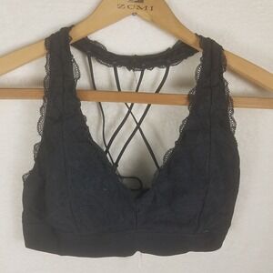 PINK Victoria's Secret Lace Bralette Women Sm Black Excellent Strappy Cage Back